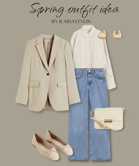 SPRING OUTFIT IDEA ✨️ | fashion inspo, transitional outfit, spring outfit, spring fashion, spring style, outfit idea, outfit inspo, classic ootd, casual chic ootd, casual chic outfit, workwear outfit, white blazer, beige blazer, oversized blazer, striped shirt, blue jeans, wide leg jeans, ballet flats, beige flat shoes, beige bag, crossbody bag, shoulder bag, h&m, style inspo, women fashion

#LTKSeasonal #LTKstyletip #LTKworkwear