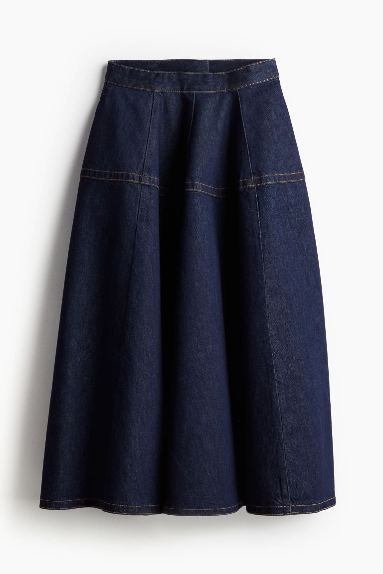 Denim Circle Skirt - High waist - Midi - Dark denim blue - Ladies | H&M US | H&M (US + CA)