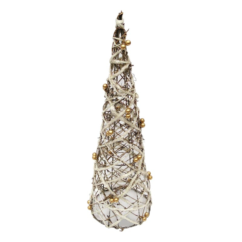 Gold Beaded Rattan Cone Tree, 17.5" | At Home