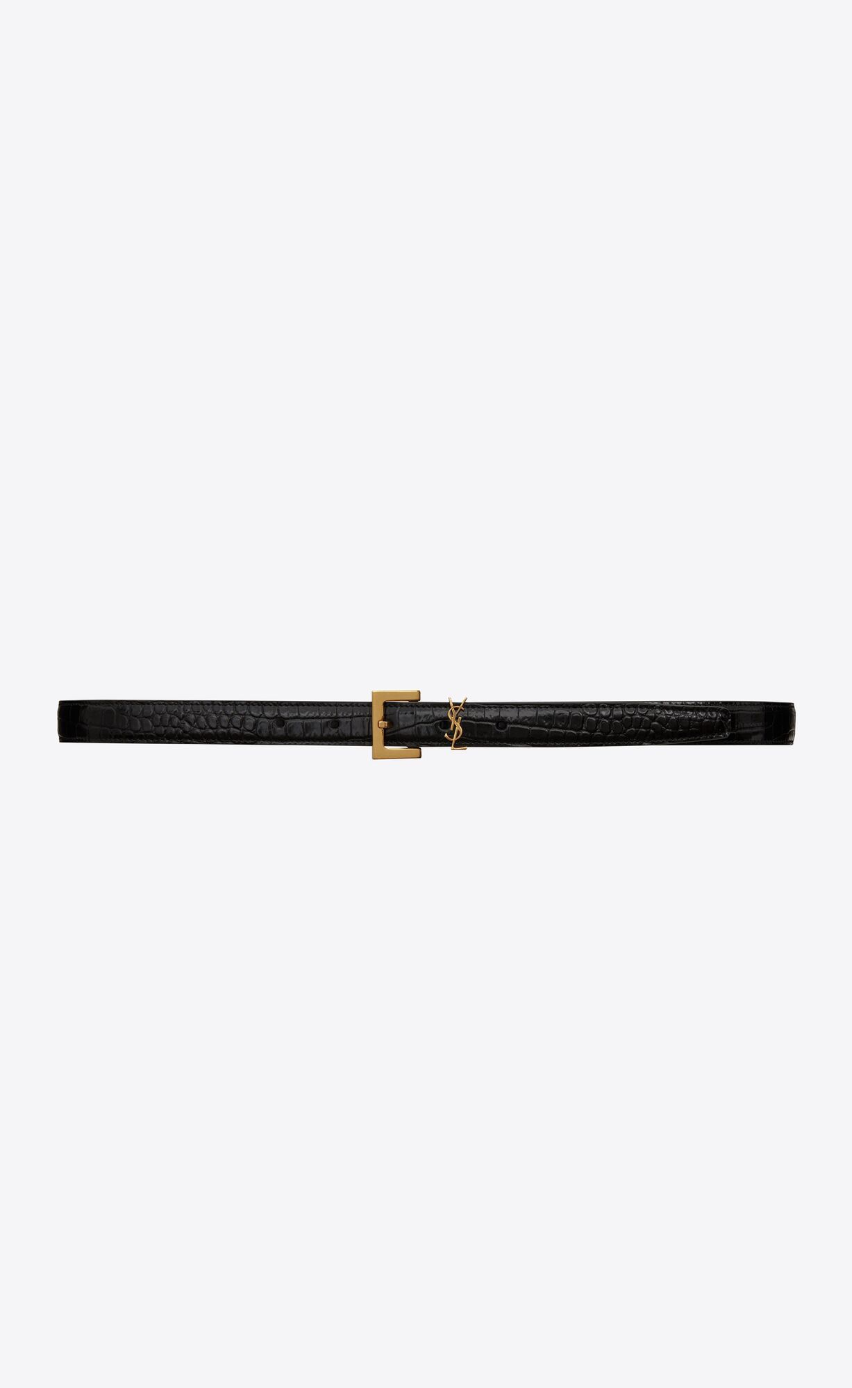 cassandre thin belt with square buckle in crocodile-embossed leather | Saint Laurent Inc. (Global)