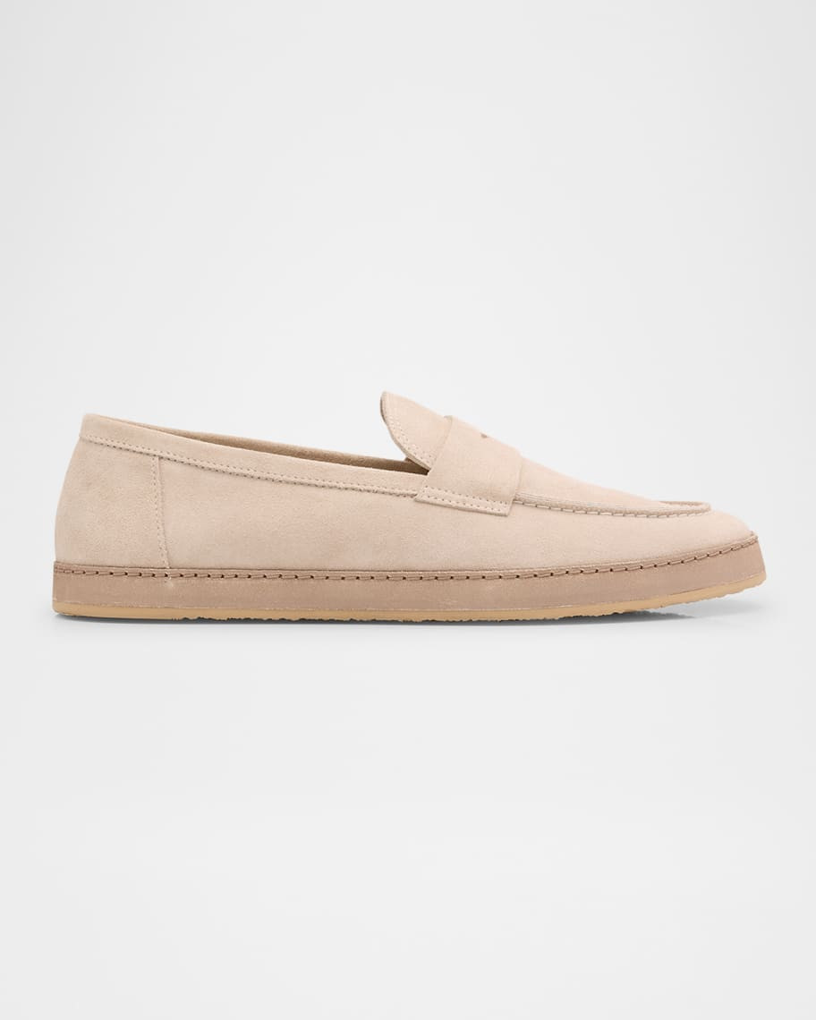 Brunello Cucinelli Men's Hybrid Suede Penny Loafers | Neiman Marcus