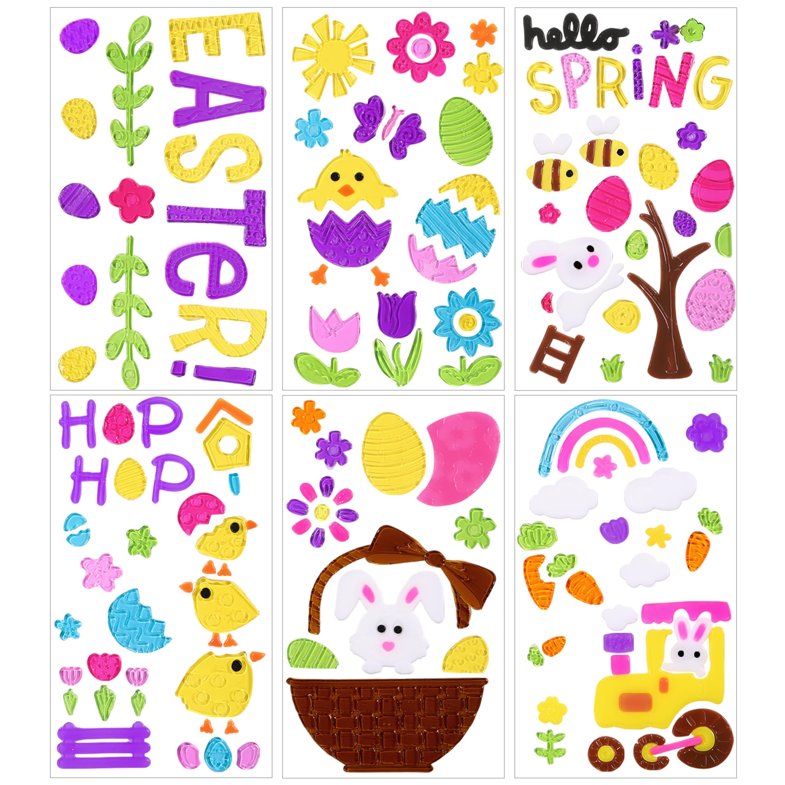 JOICEE 6 Pcs Easter Gel Window Clings,Bunny Chick Egg Basket Spring Flower Jelly Window Sticker D... | Amazon (US)