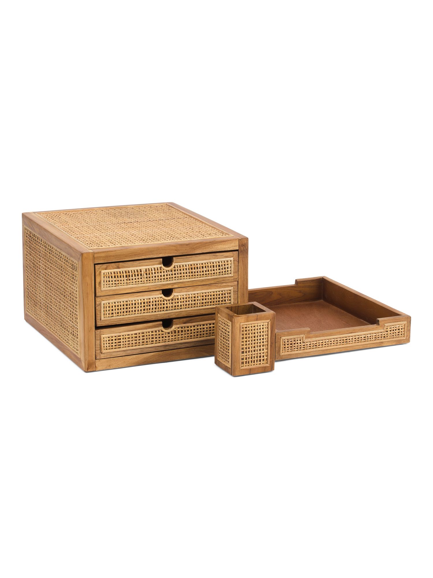 3pc Wood Cane Candon Desk Accessories Set | Marshalls