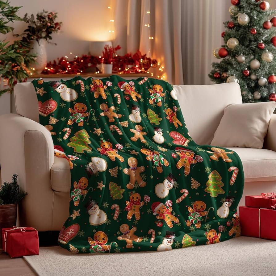 Horaldaily Christmas Flannel Blanket Throw, Green Gingerbread Man Christmas Bear Soft Fuzzy Plush... | Amazon (US)