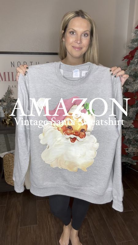 Vintage Santa sweatshirt cozy outfit idea from Amazon!! I’m wearing a size large in the sweatshirt at almost 38 weeks pregnant. My leggings are a size small and fit true to size. 

Holiday outfits, winter outfit, Christmas outfit, vintage Santa, Amazon style 

#LTKstyletip #LTKbump #LTKHoliday