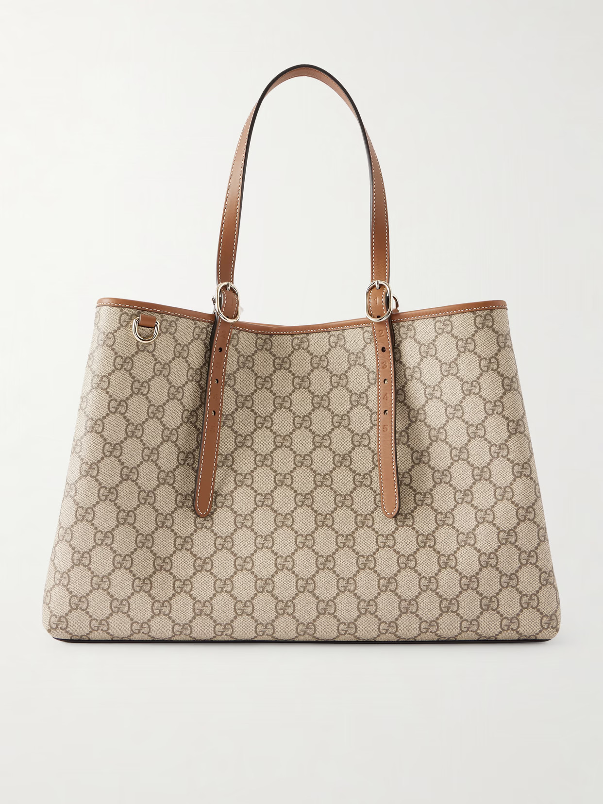 Gucci - Gg Emblem Leather-trimmed Printed Coated-canvas Tote - Neutrals | NET-A-PORTER (US)