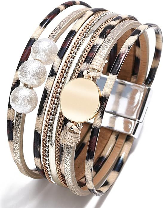 Long tiantian Bracelets for Women Trendy Teen Girl Gifts Trendy Stuff Boho Bracelets Leather Brac... | Amazon (US)