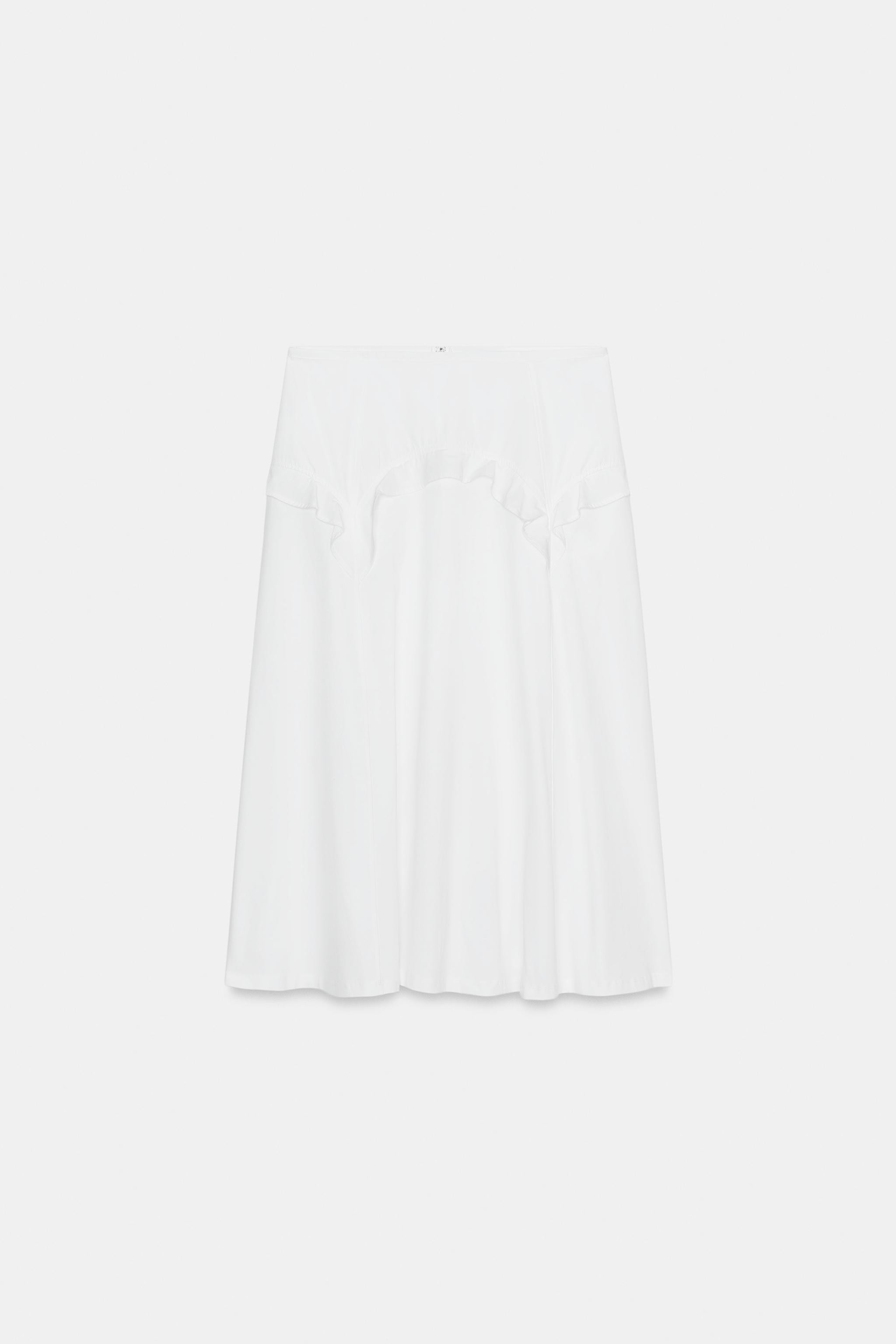 Mid-waist midi skirt with ruffle details and an invisible side zip fastening.White5584/257/250 | Zara UK