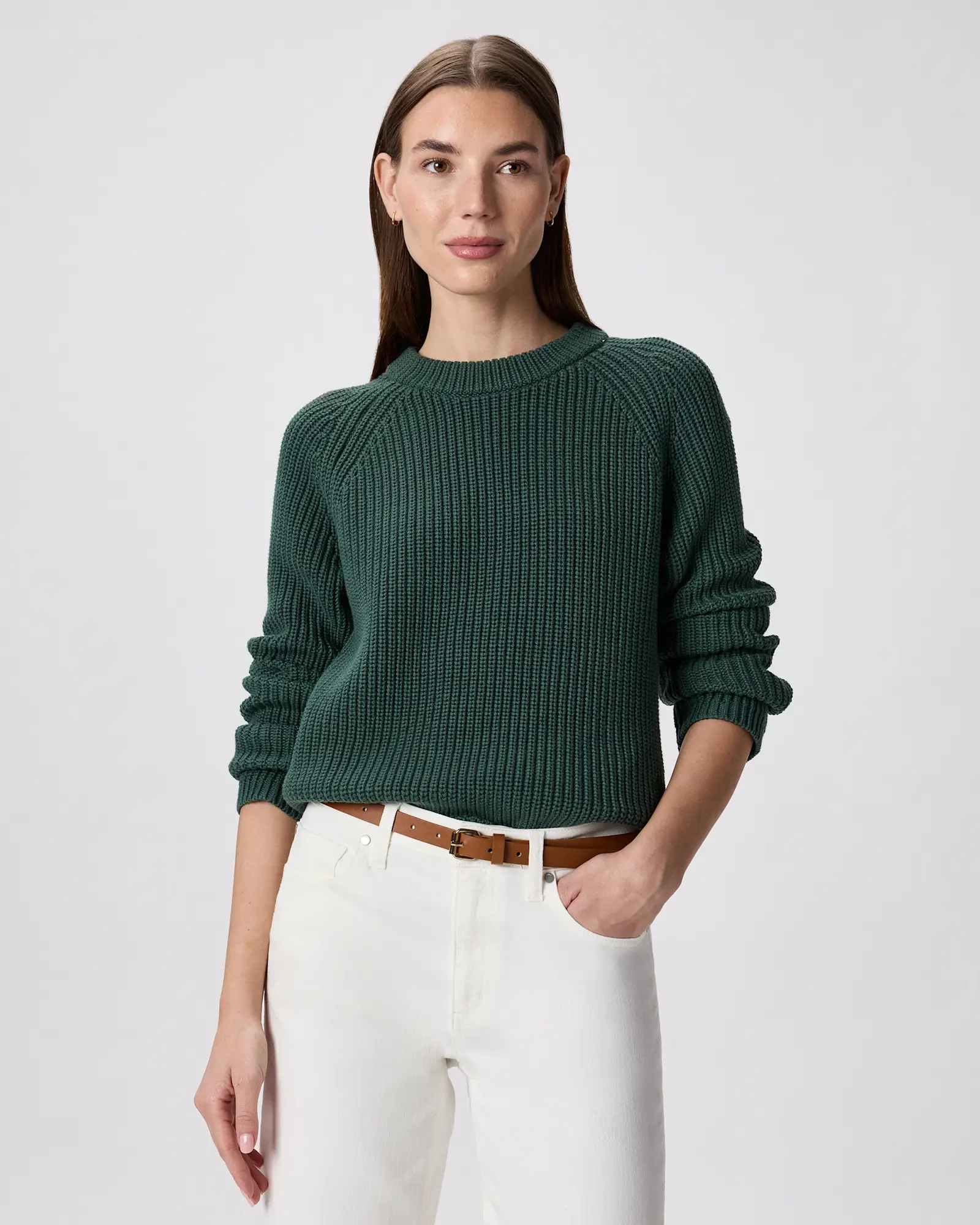 Women's 100% Organic Cotton Fisherman Crew Sweater in Big Sur Green | Quince