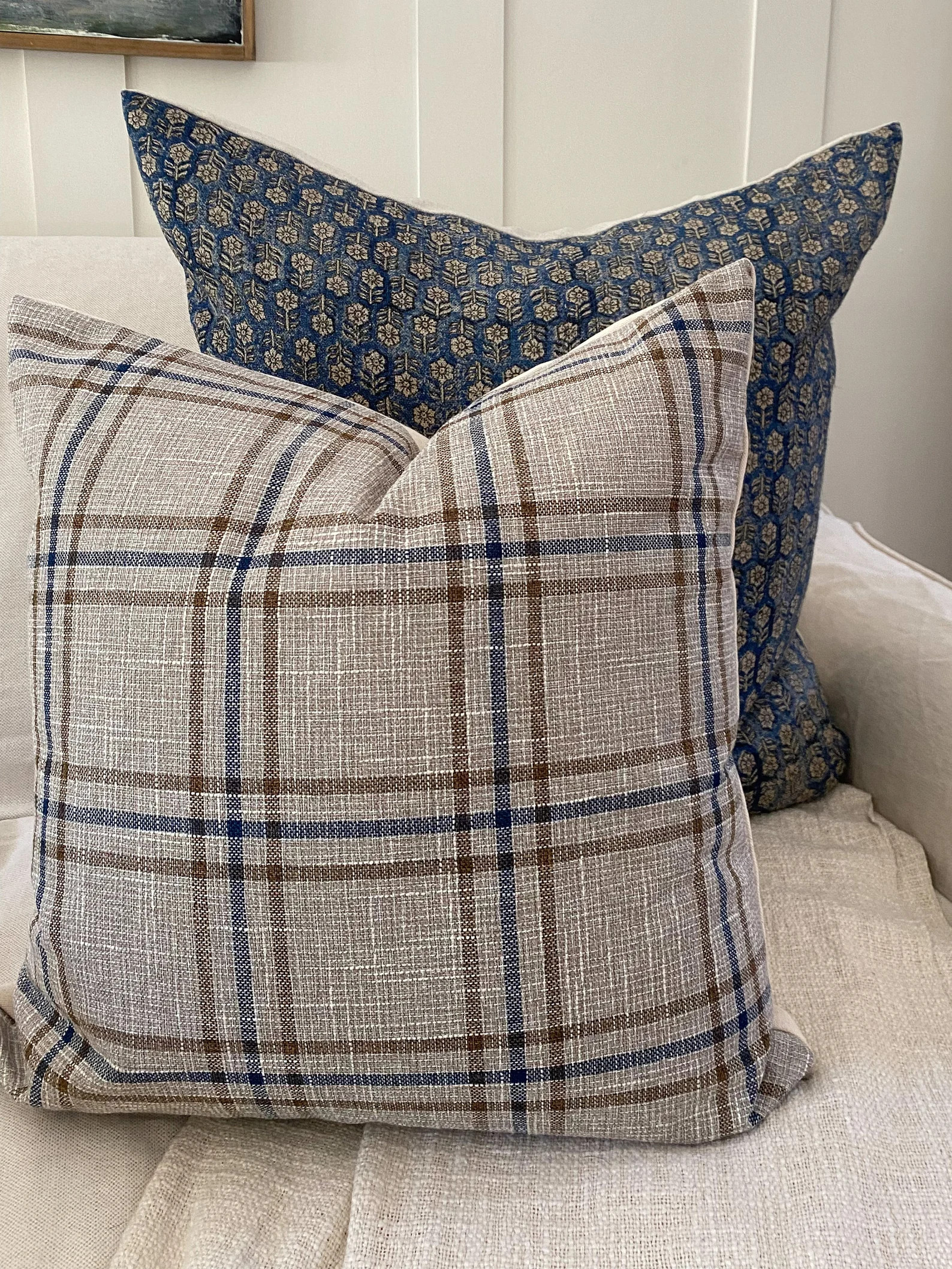 James - A Plaid Pillow Cover, Blue and Beige Check in a woven fabric | Etsy (Global)