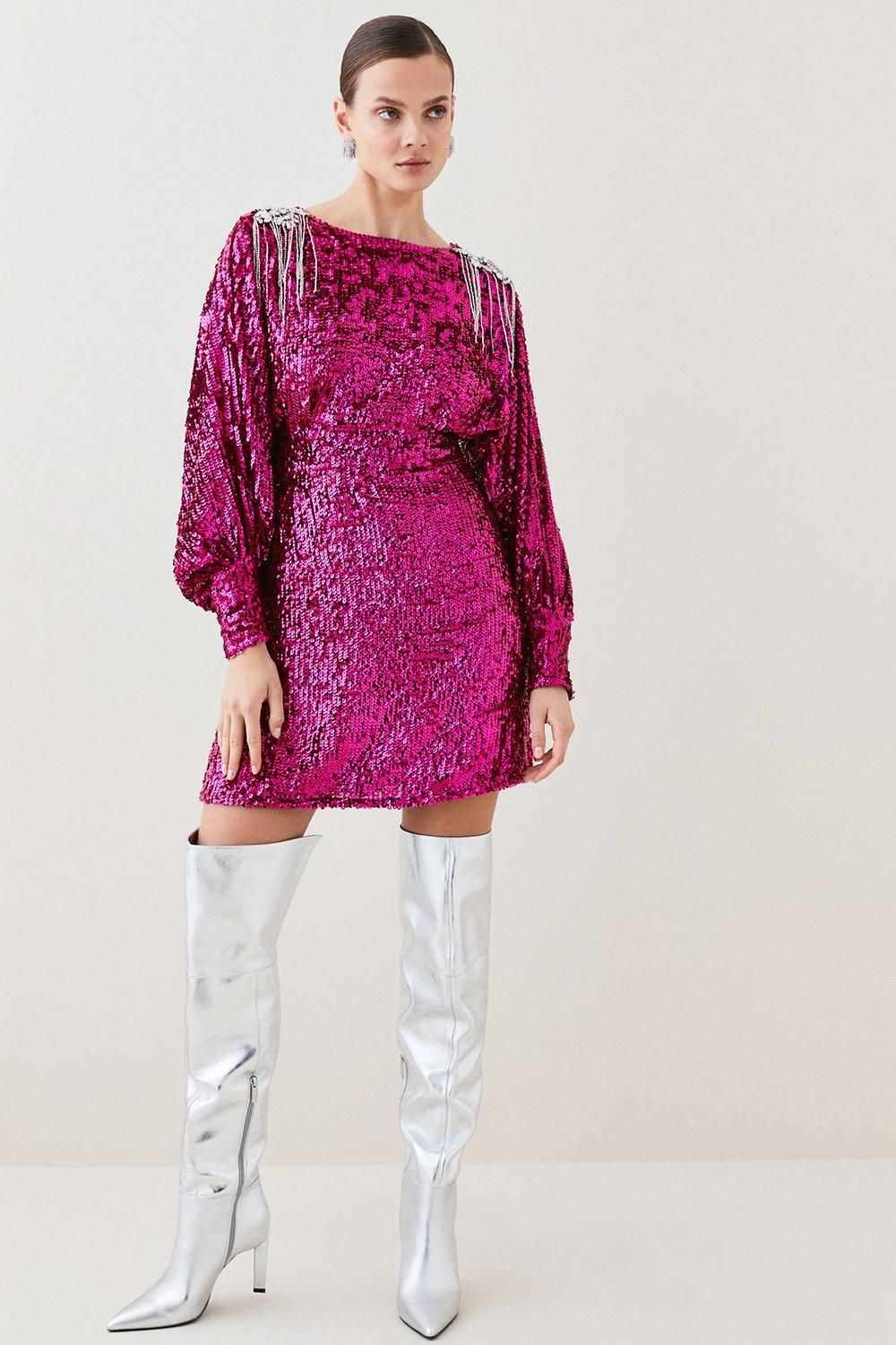 Tall Sequin & Crystal Embellished Woven Dress | Karen Millen US