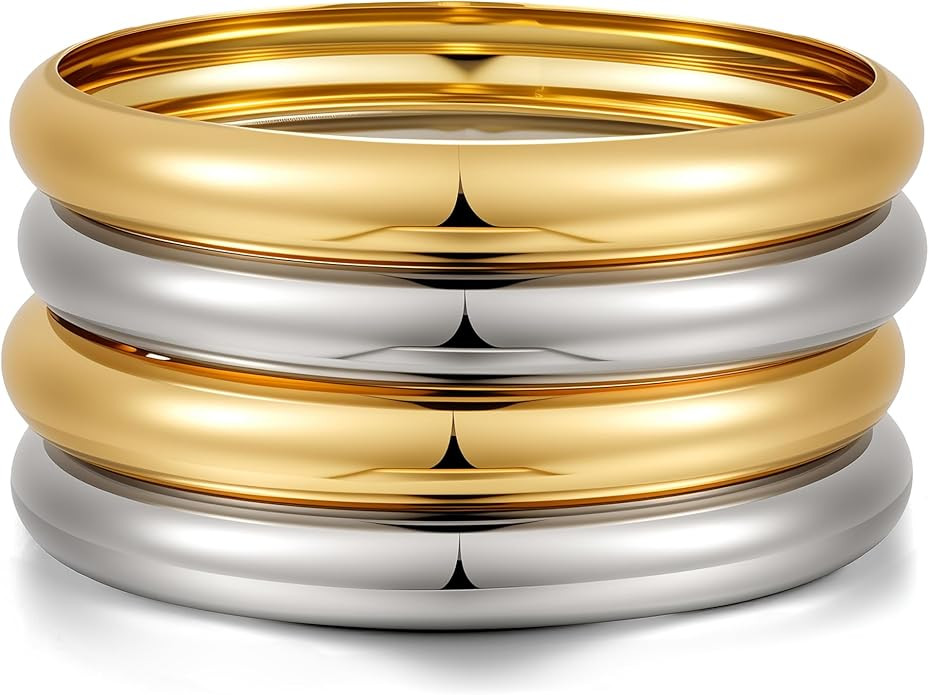 YEEZII Gold Bangle Bracelets for Women, 7Pcs 14K Gold Plated Boho Indian Multi Stackable Textured... | Amazon (US)