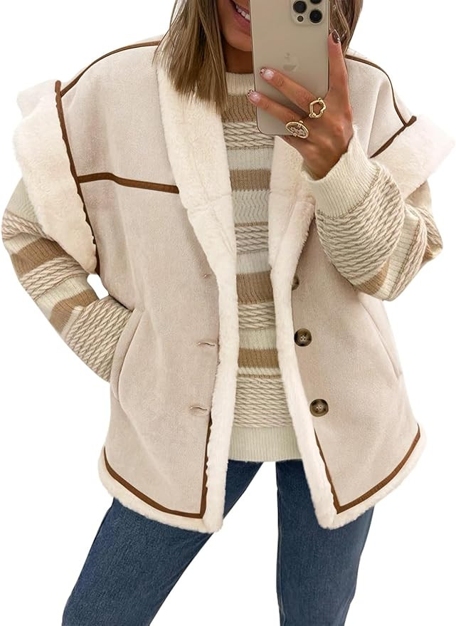 Cicy Bell Womens Suede Sherpa Vest Faux Fur Coat Cap Sleeve Button Down Winter Shearling Jacket | Amazon (US)