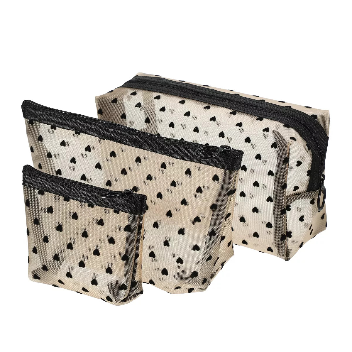 Unique Bargains Nylon Heart Shape Print Mesh Clear Makeup Bags 3 Pcs | Target