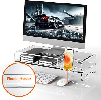 BEYGORM Acrylic Monitor Stand for Full Keyboard, 20" Wide 2-Tier Riser with Storage Shelf and Pho... | Amazon (US)
