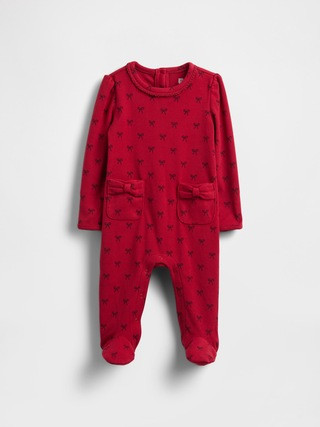 Baby Softspun Bow Pocket Footed One-Piece | Gap (CA)