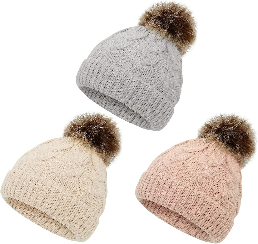 Zando Baby Hat for Girls Infant Pom Pom Beanie Kid Winter Hats Toddler Cap Knit Warm Beanies Caps fo | Amazon (US)