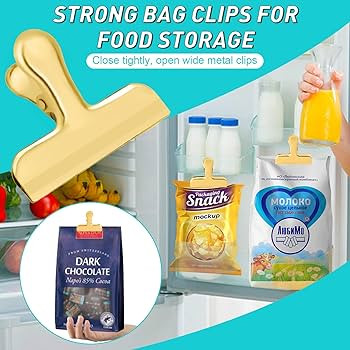 Funfery 8 Pack 3 Inch Stainless Steel Gold Chip Clips Bag Clips Large Clips for Food Packages,Foo... | Amazon (US)