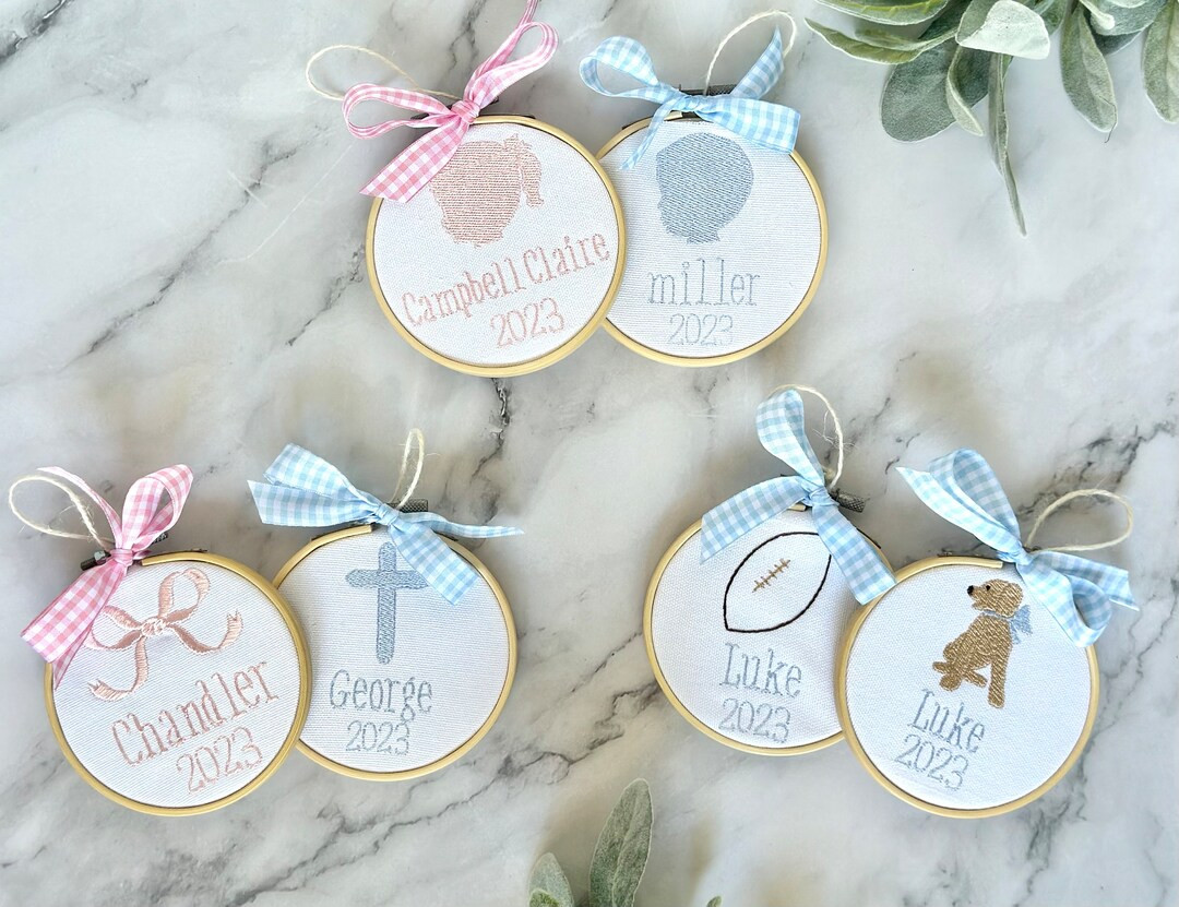Custom Embroidered Christmas Hoop Ornaments - Etsy | Etsy (US)