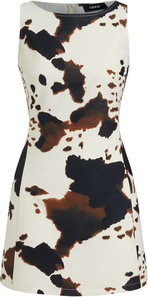 CIDER Mini Dress Leopard Print Sleeveless Boat Neck Bodycon Party Night Out High Waist Zipper Clu... | Amazon (US)