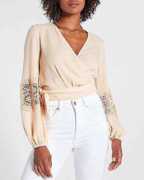 Lace Balloon Sleeve Wrap Front Top | Express
