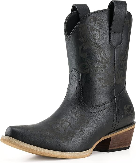 Rollda Western Cowboy Boots for Women Comfortable Cowgirl Ankle Boots | Amazon (US)