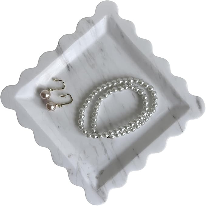 Vintage Natural Marble Tray Small Ornaments Scalloped Tray Handmade Storage Dish for Counter, Van... | Amazon (US)