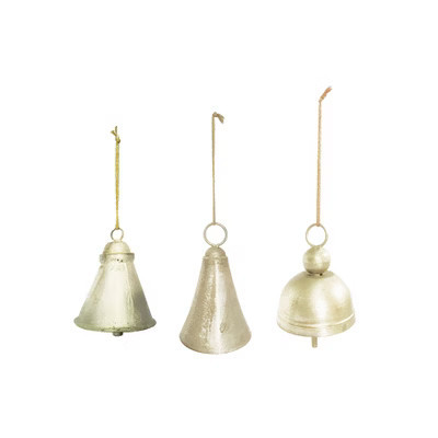 Storied Home Hanging Metal Bells on a Gold String, Distressed Pewter Finish, Set of 3 | Target