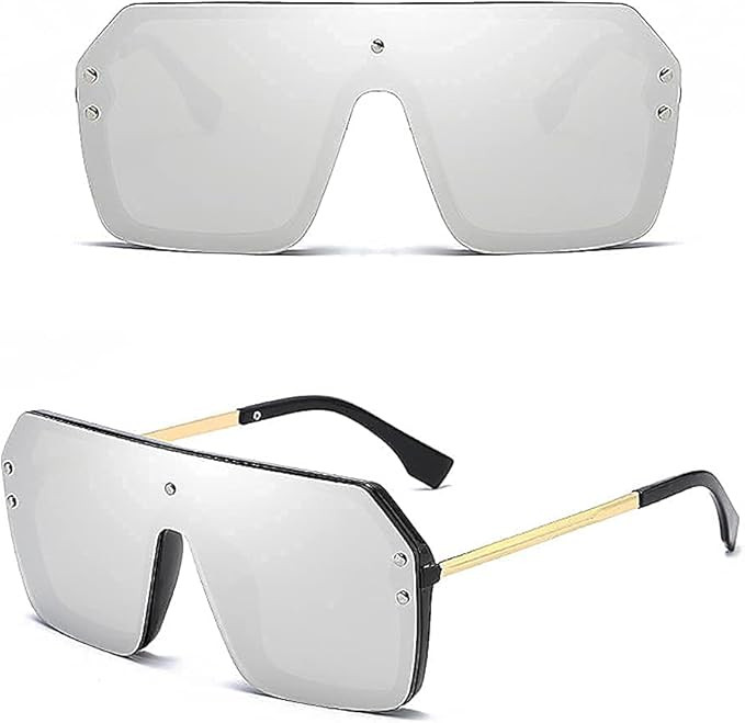 BOJOD Oversized Sunglasses for Women Trendy One Piece Flat Top Rimless Sunglasses Siamese Big Lar... | Amazon (US)