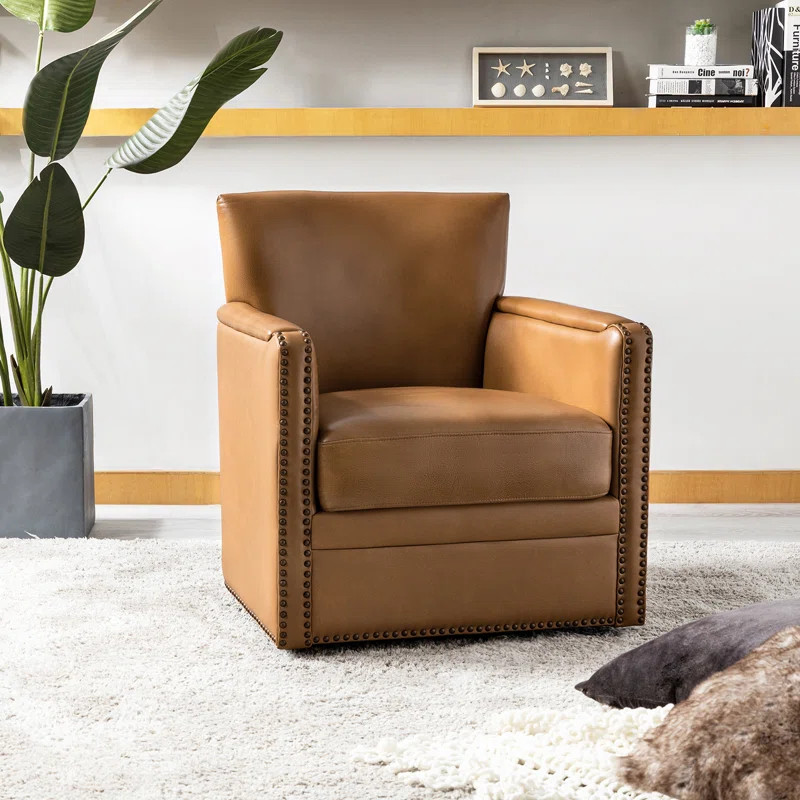 Arsim 29'' Wide Genuine Leather Top Grain Leather Swivel Club Chair | Wayfair North America
