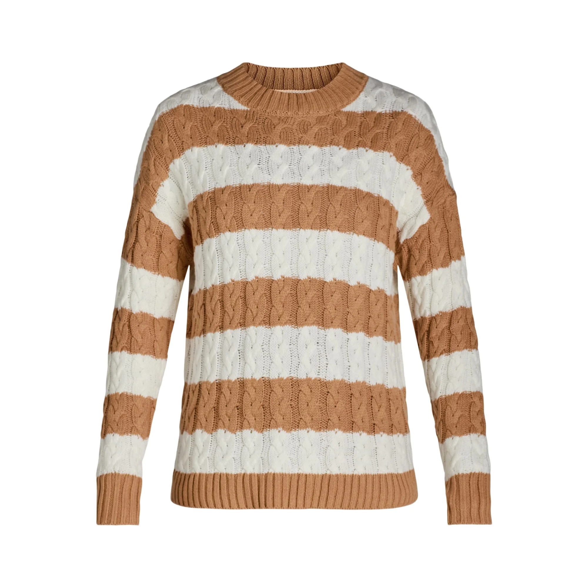 Time and Tru Women's and Women's Plus Stripe Crew Neck Pullover Sweater, Sizes XS-4X | Walmart (US)