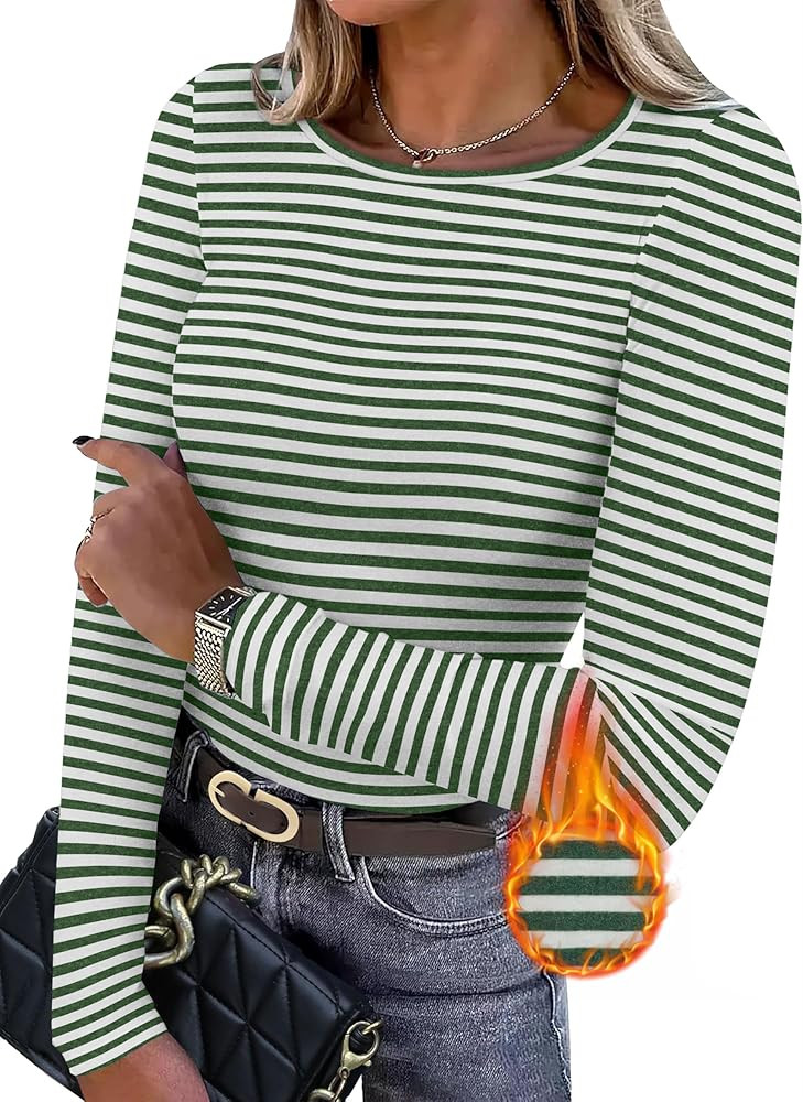WIHOLL Long Sleeve Thermal Shirt for Women Light Fleece Tops Fall 2024 Crew Neck Casual Basic T-S... | Amazon (US)