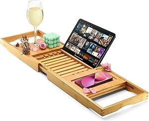 Luxury Foldable Bathtub Tray Caddy - Waterproof Wooden Bath Organizer for Wine, Book, Soap, Phone... | Amazon (US)