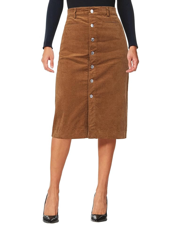 luvamia Corduroy Skirts for Women Midi Length High Waisted Button Down Trendy Stretchy Fall Elast... | Amazon (US)