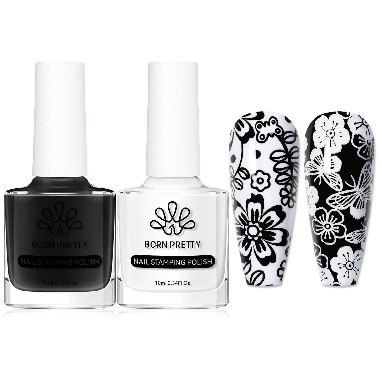 BORN PRETTY Nail Art Stamping Polish White Black Manicure Image Stamp Polish Set Print Polish Var... | Amazon (US)
