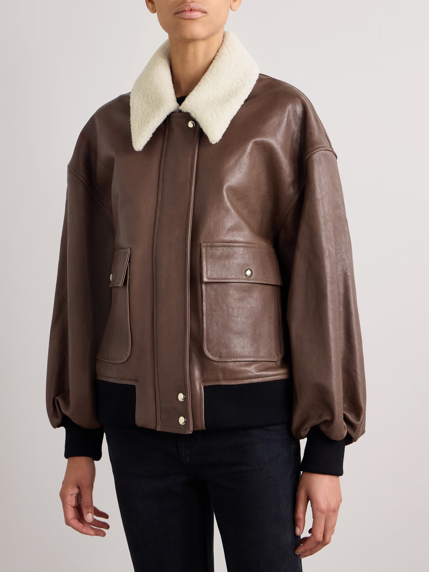 Shellar oversized shearling-trimmed leather jacket | NET-A-PORTER (US)