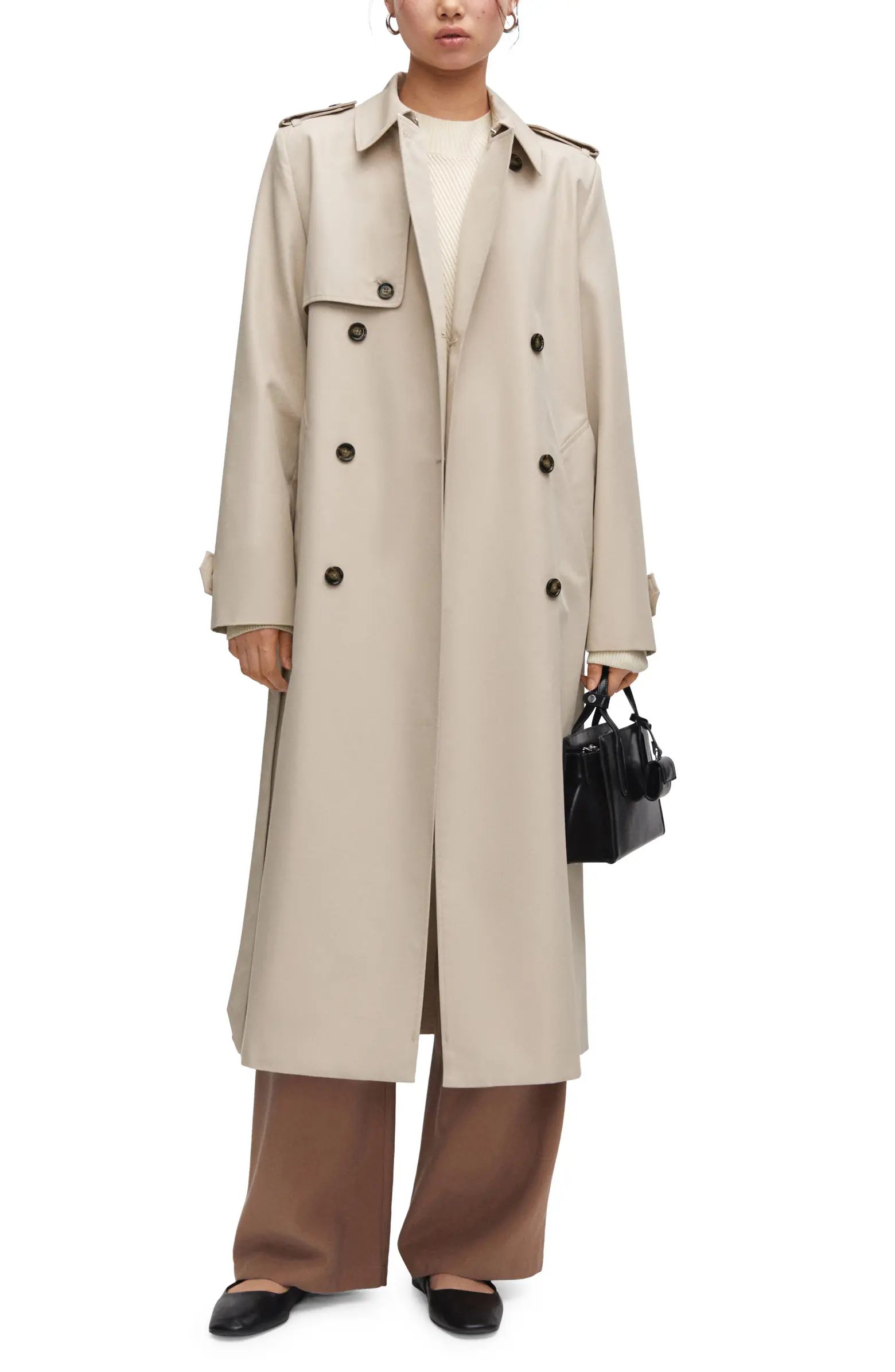 MANGO Double Breasted Water Repellent Trench Coat | Nordstrom | Nordstrom