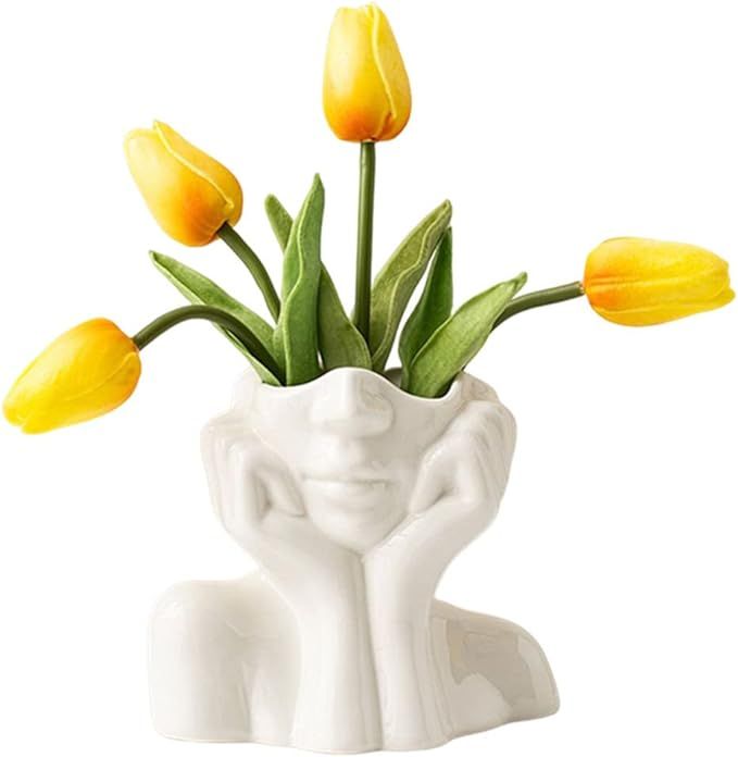 White Ceramic Face Vase, Female Form Head Half Body Bust Vases Boho Feminist Minimalism Decorativ... | Amazon (US)