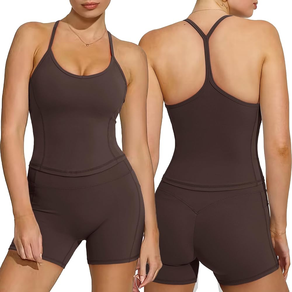 SUUKSESS Women Sexy Workout Sets Padded Sports Bra High Waisted Shorts Outfits | Amazon (US)
