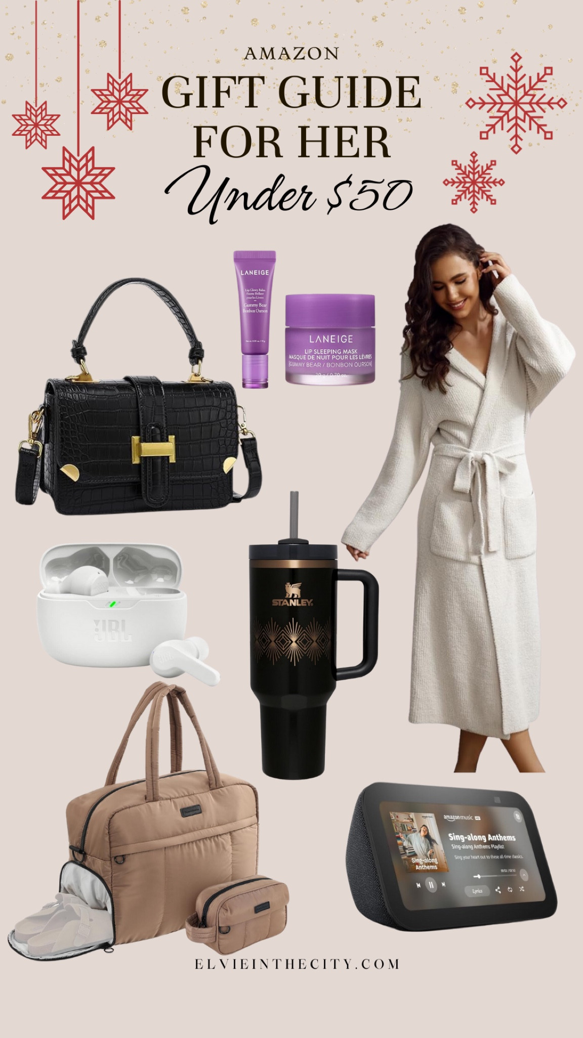 This gift guide for her is all from Amazon and all under $50. Picks include a satchel purse, a Laneige gift set, a robe, JBL earbuds, a Stanley Cup, a travel bag, and an Echo Show.

gifts for her, gifts for mom, gifts under 50, gift guide

#LTKStyleTip #LTKGiftGuide #LTKFindsUnder50