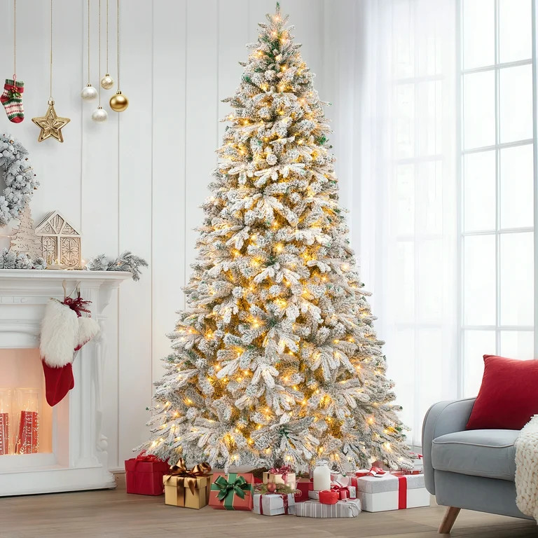 Firstness 6ft Pre-Lit Artificial Christmas Tree with 300 LED Lights,Snow Flocked | Walmart (US)