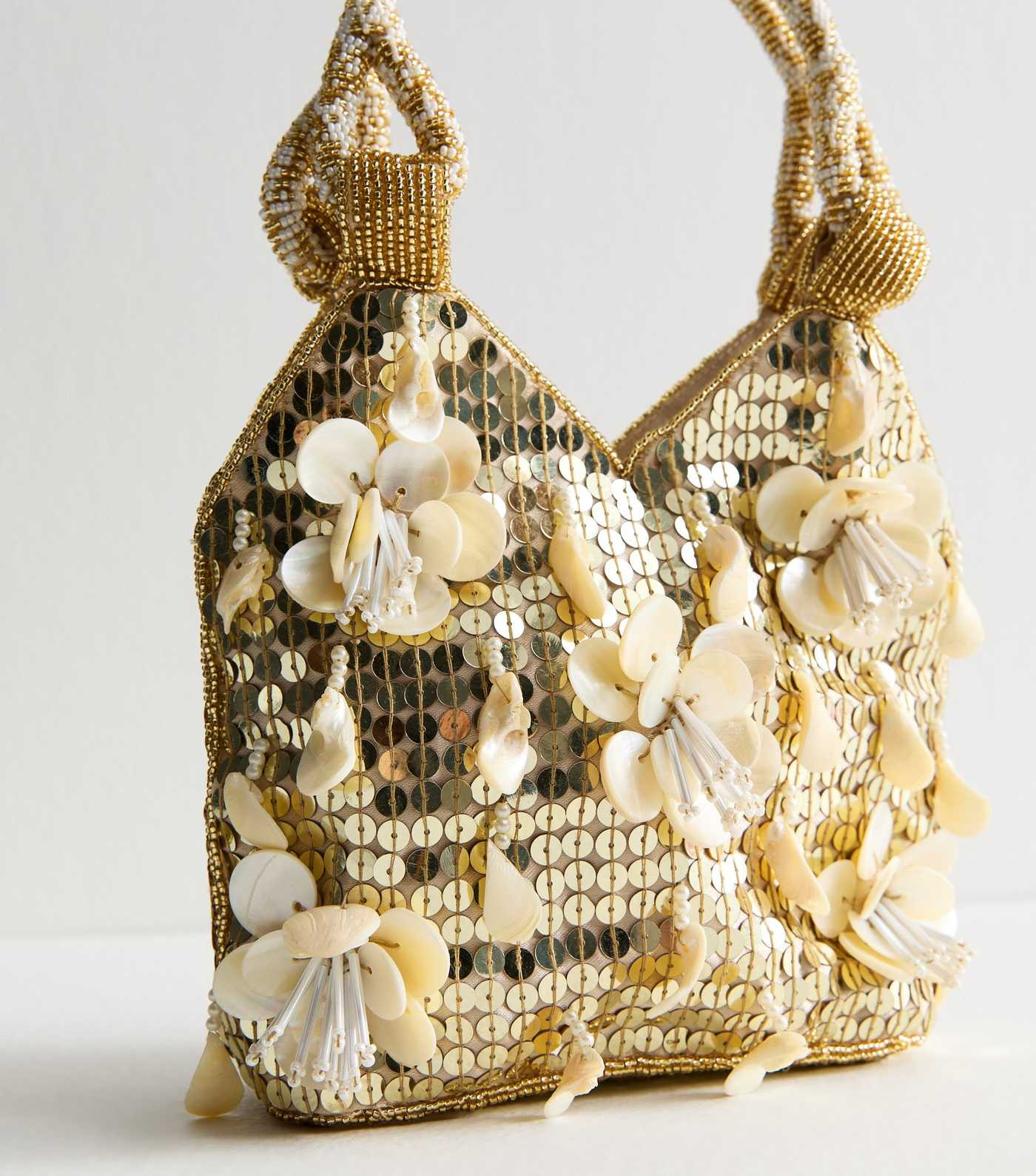 Gold Shell and Floral Embellished Handbag | New Look | New Look (UK)