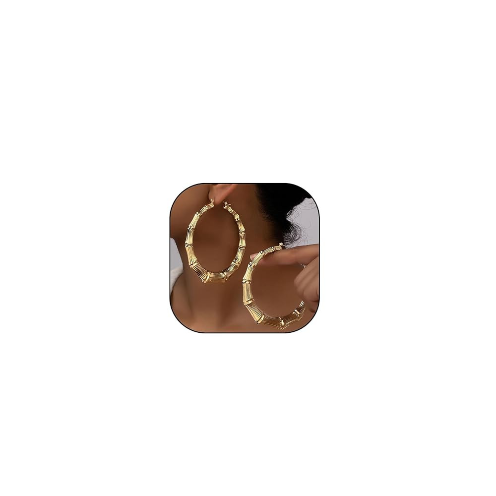 Bamboo Earrings Large Gold Bamboo Hoop Earrings Trendy Hip Hop Chunky Gold Hoop Earring 80s 90s J... | Amazon (US)