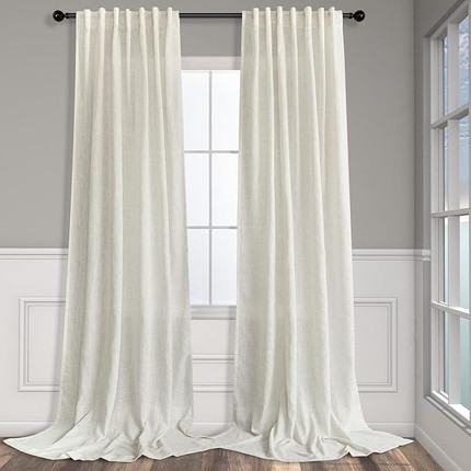 Click for more info about Natural Linen Back Tab Curtains 84 Inch Length for Living Room 2 Panel Pocket Drape Light Filteri...