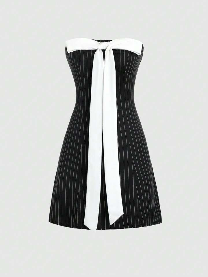 SHEIN MOD Striped Strapless Dress With Bow Decoration | SHEIN