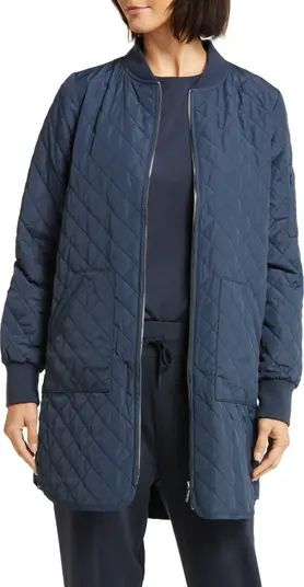 Zella Longline Water Resistant Quilted Bomber Jacket | Nordstrom | Nordstrom