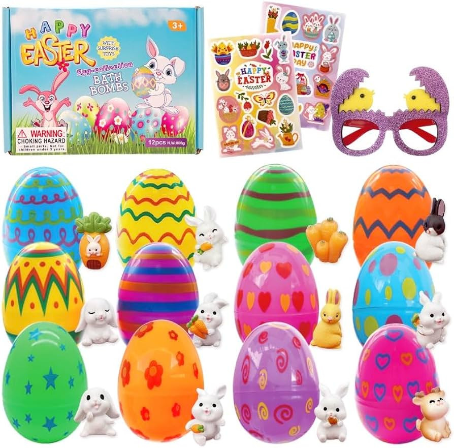 12 Pack Easter Egg Bath Bombs for Kids with Surprise Inside, Kids Bath Bombs for Easter Egg Hunt ... | Amazon (US)