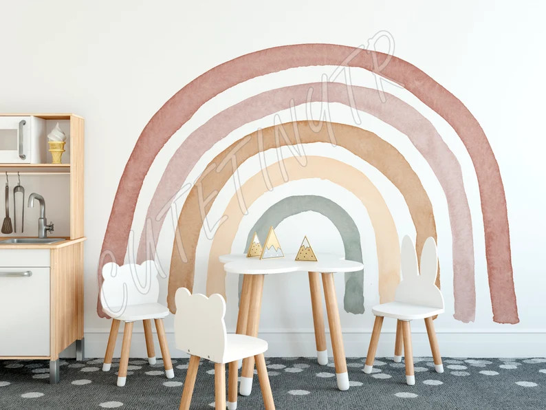 Watercolor Rainbow Decal Neutral Boho Rainbow Nursery Wall - Etsy | Etsy (US)