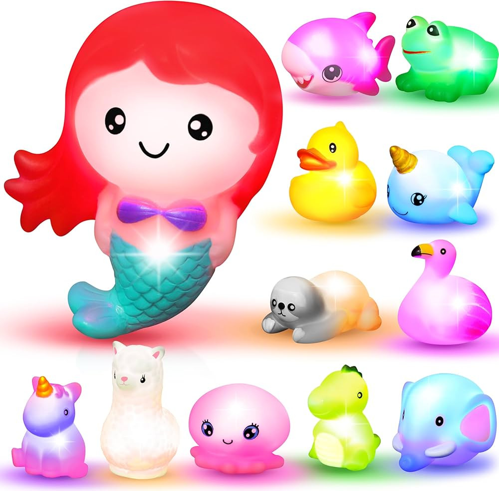 JOYIN 12 PCS Light Up Bath Toys, Toddler Flashing Colourful LED Bathtub Mermaid Toy, Baby Bathtim... | Amazon (US)