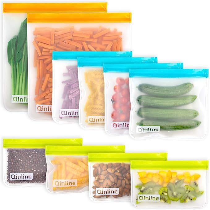 Reusable Food Storage Bags - 10 Pack BPA FREE Flat Freezer Bags(2 Reusable Gallon Bags + 4 Leakpr... | Amazon (US)